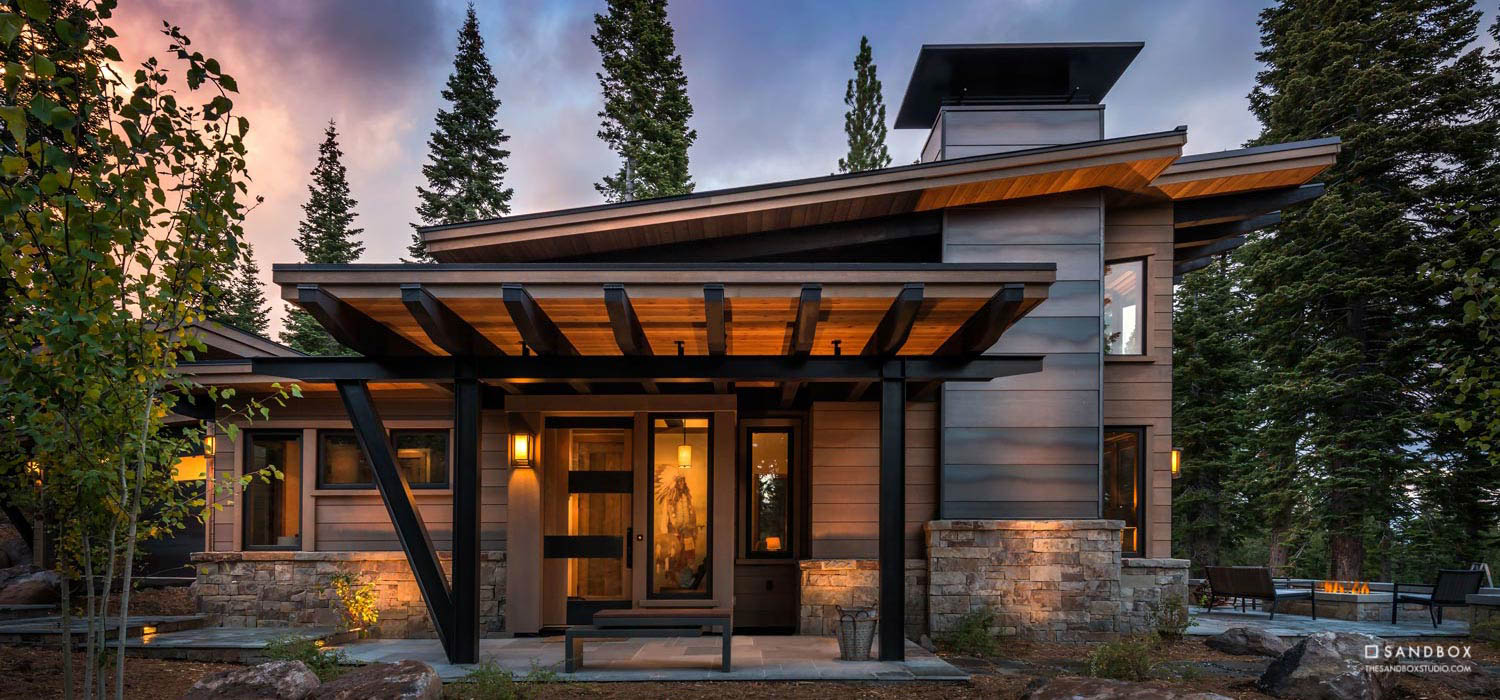 SANDBOX-MARTIS-CAMP-50-MOUNTAIN-MODERN-GUEST-HOUSE-EXTERIOR-ENTRY-GRAND-SHED-FORMS-EXPOSED-STEEL-RAFTERS-CONTEMPORARY image