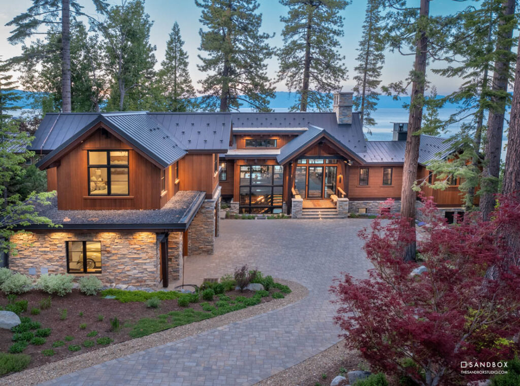 SANDBOX-TAHOMA-SUGAR-PINE-LAKEFRONT-LAKE-TAHOE-CUSTOM-CONTEMPORARY-TRANSITIONAL-HOME-FRONT-AERIAL-LAKE-VIEW image